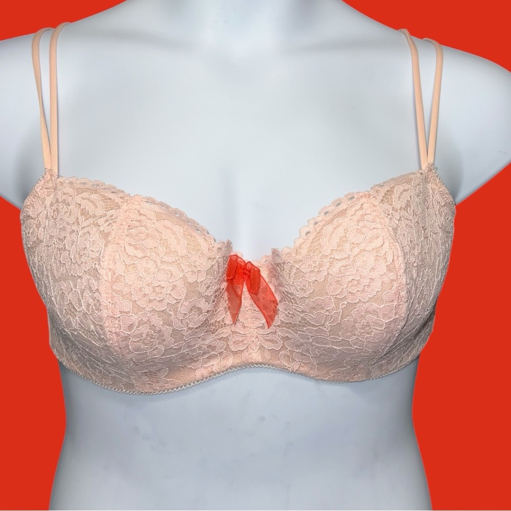 B.Tempted Lace Underwire Bra in Peach with Red Bow